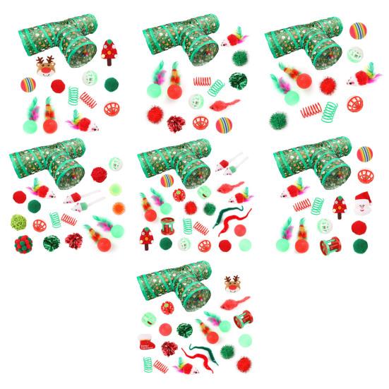 1 Set Christmas Cat Toys Cats Tunnel Rattle Ball Plush Mice Foldable 3-Way Tube Toy Interactive Play And Chew Toys for Indoor Cats And Kittens