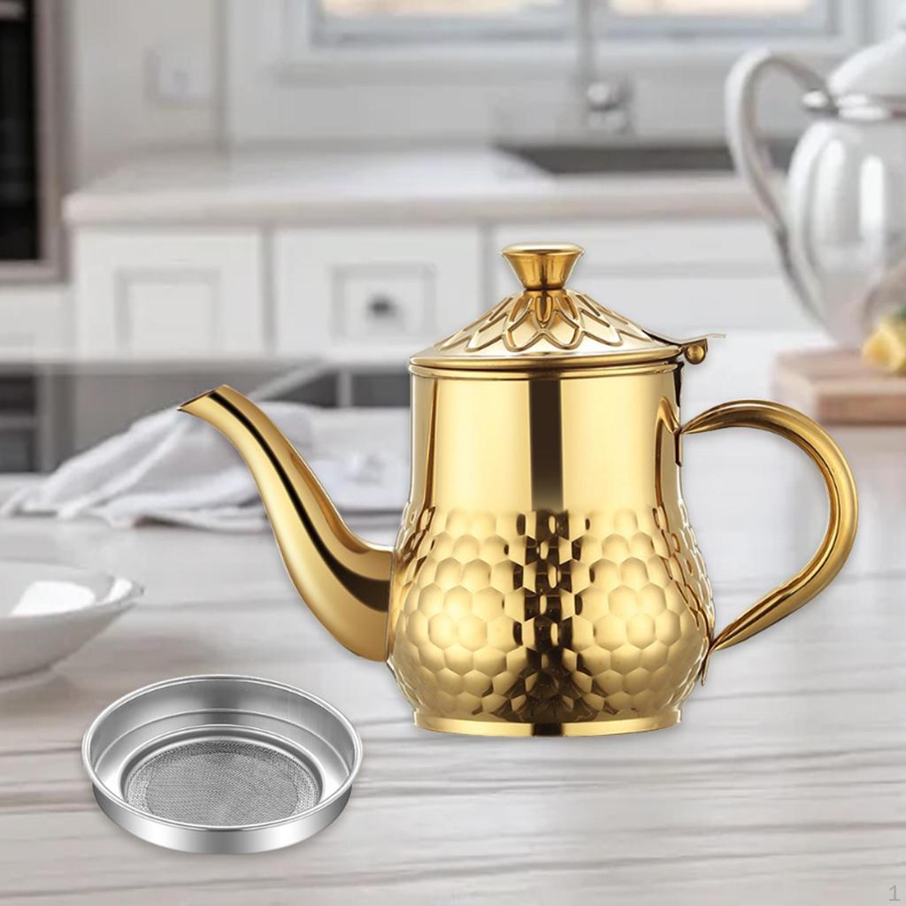 Stainless Steel Oil Strainer Storage Pot Jug Long Spout Leakproof Non Slip with Handle Mesh