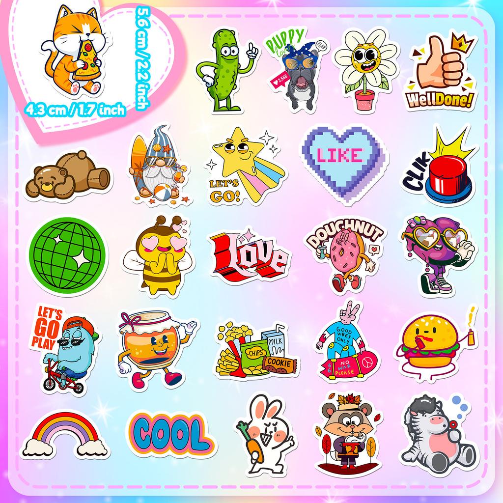 50 Mixed and Matched Web Pictures Stickers Shrimp Skin New Product Cartoon Cute Student Children Reward Stickers