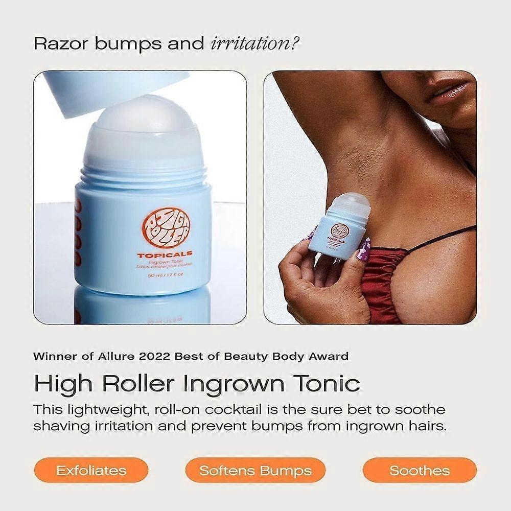 1-3X Topicals Sérum High Roller para Pelos Encravados | Tônico Roll-on para Suavizar e Acalmar a Pele Irritada do Rosto, Axilas e Áreas de Bikini