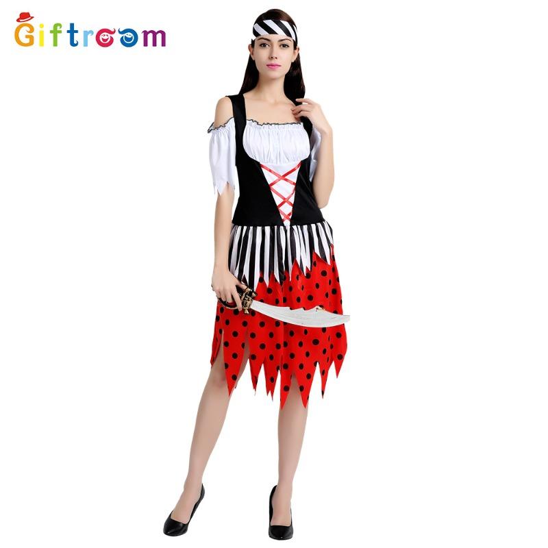 Halloween adult female red dress black dot pirate theme character imitation costume