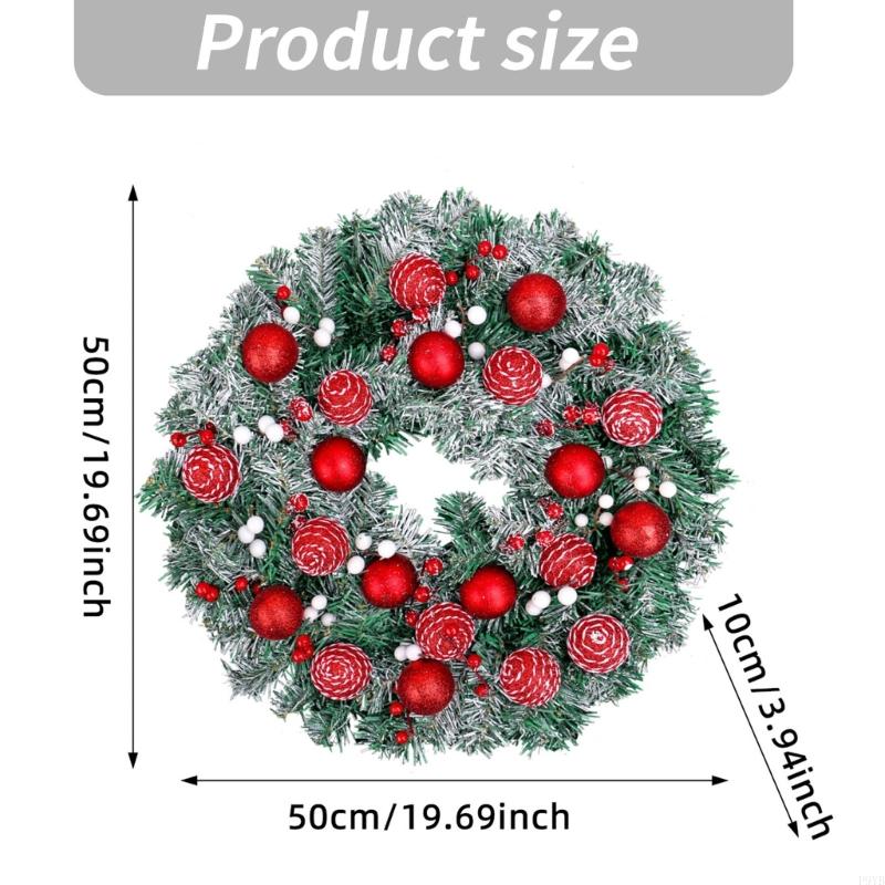 Festival Pine Needle Wreath With Realistic Berries And Christmas Ball For Christmas Party Decoration Wall Front Door Display