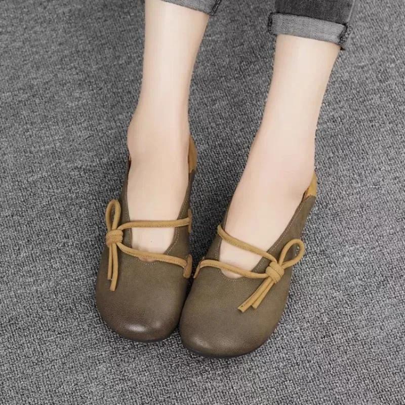Fashion Shoes for Women Slip On Women's Flats Outdoor Casual Flats Women Shallow Round Toe Lace Up Soft Bottom Ladies Shoes