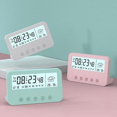 Luminous Digital Alarm Clock Mute Smart LCD Electronic Clock Snooze Table Clock with Temperature and Humidity Weather Display