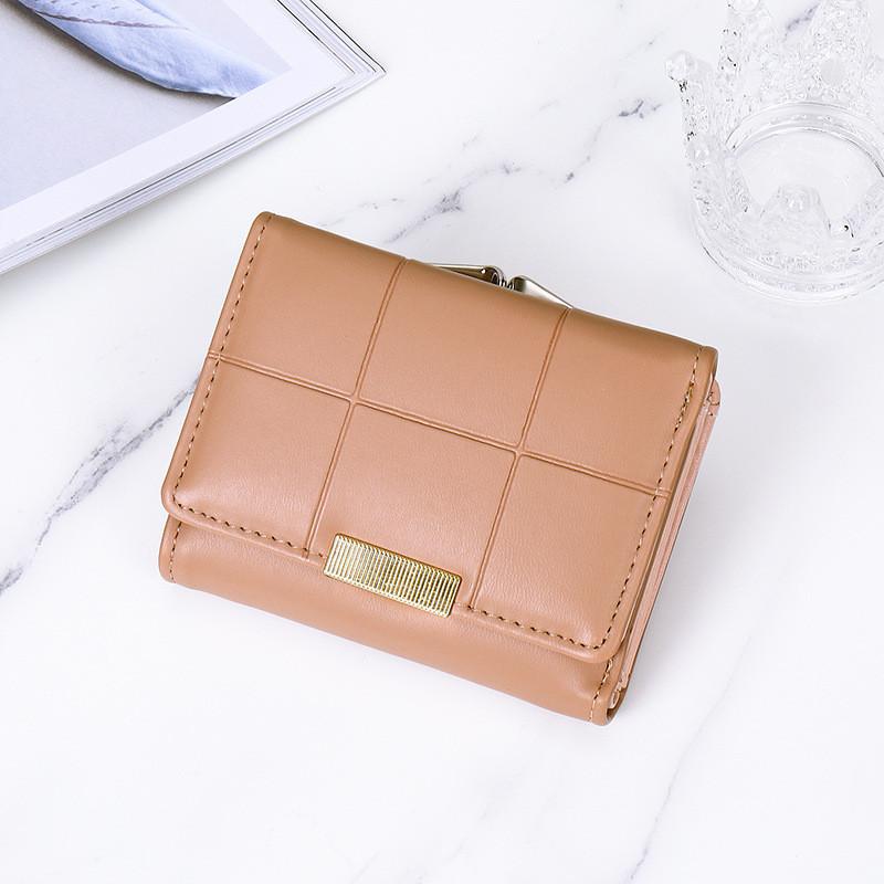 

New Korean Style Women s Short Wallet Multi-card Large Capacity Buckle Solid Color Simple Student Coin Purse Female коричневий