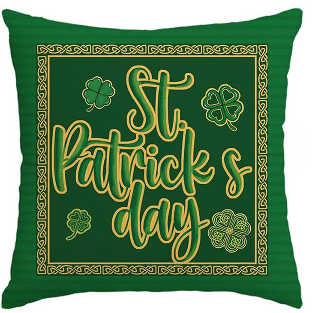 St. Patrick's Day Pillow Cover Line Printed Pillow Cover Green Four-leaf Crocodile Cushion Cover