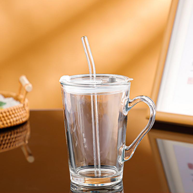 450ml Glass Coffee Cups with Lids and Straws Clear Glass Water Bottles with Handle for Iced Coffee Beer Juice Smoothie Cup