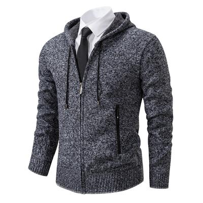 Suéteres de malha para homens no outono e inverno Novos suéteres cardigan masculinos espessos de veludo da moda, jaquetas soltas casuais com capuz para homens