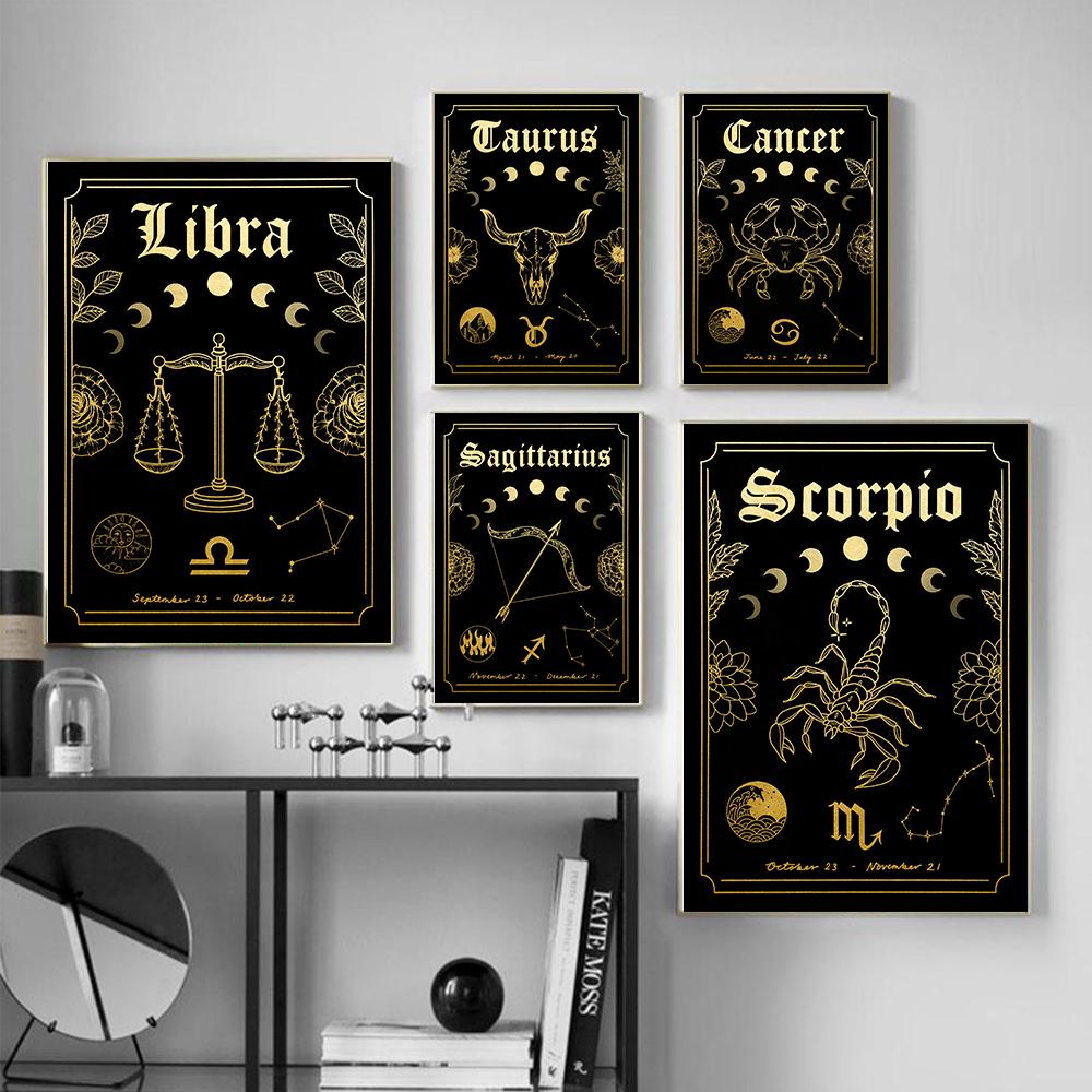 Zodiac Astrology Poster Print Cancer Leo Boho Wall Decor Twelve Constellations Art Canvas Painting Pictures for Home Decoration