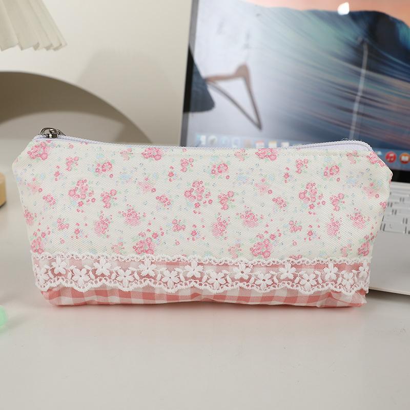 Cosmetics Bag High Quality Lace Floral Design Pen Bag Large Capacity Multifunctional Stationery Bag Pencil Case Students