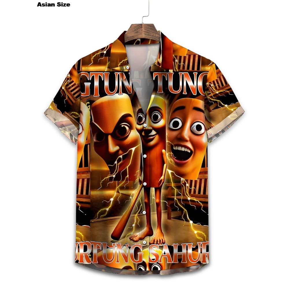 

Funny AI Gag Gifts Tung Tung Tung Sahur 3D Printed Hawaii Shirts For Men Clothes Support Custom Beach Shirt Party Blouses Tops S