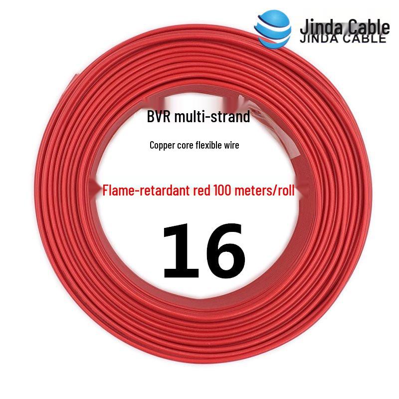 Jinda BVR Flame Retardant Single Core Multi-Strand Copper Wire 10/16/25mm² - Home & Industrial Use.