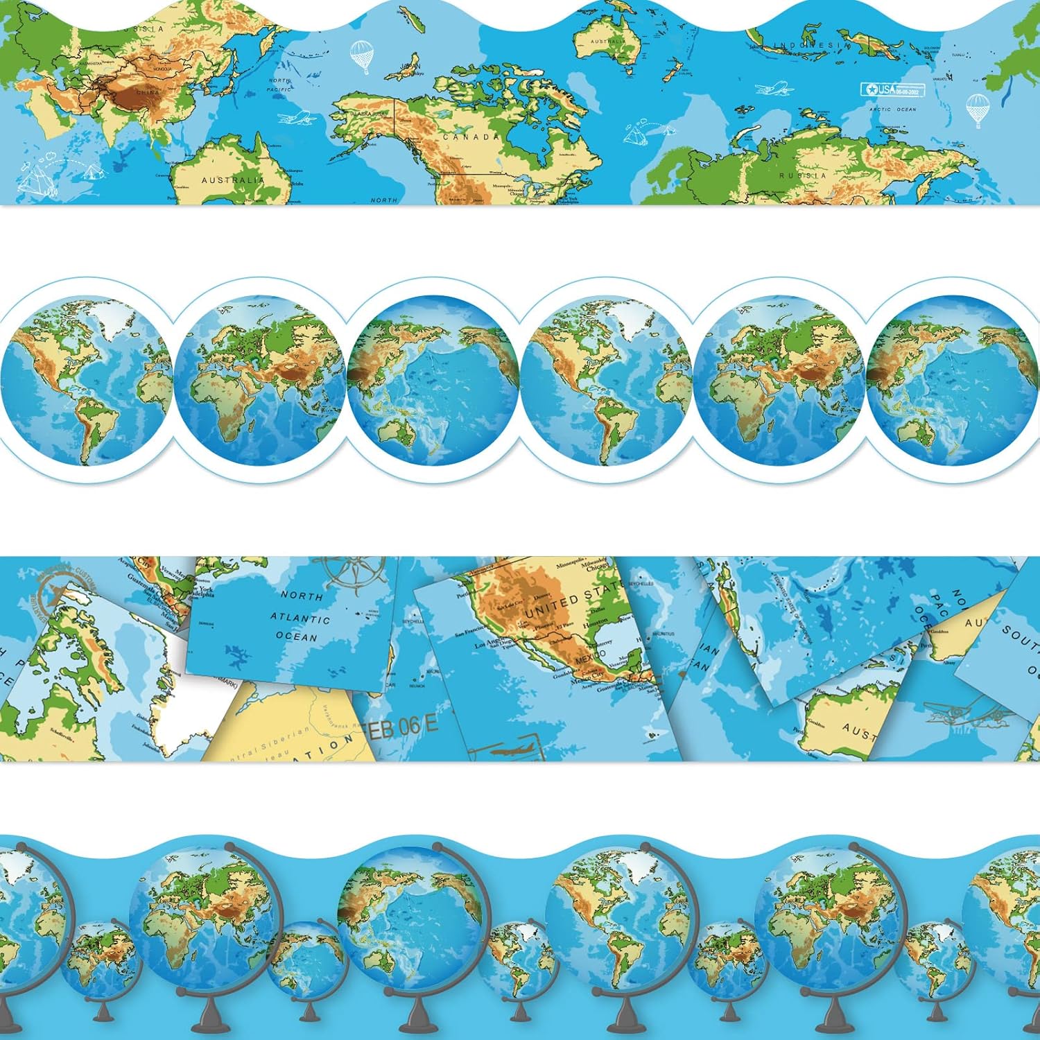 67ft Travel The Map Globes Bulletin Board Borders World Map Bulletin Board Decorations Adventure Awaits Sign Travel Trim Border Decor Earth Globe