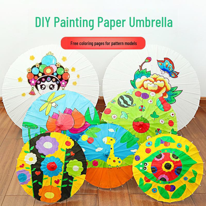 DIY Handbemalter weißer Papierschirm für Kinder – Chinesischer antiker Stil, Bastelaktivität für den Kindergarten