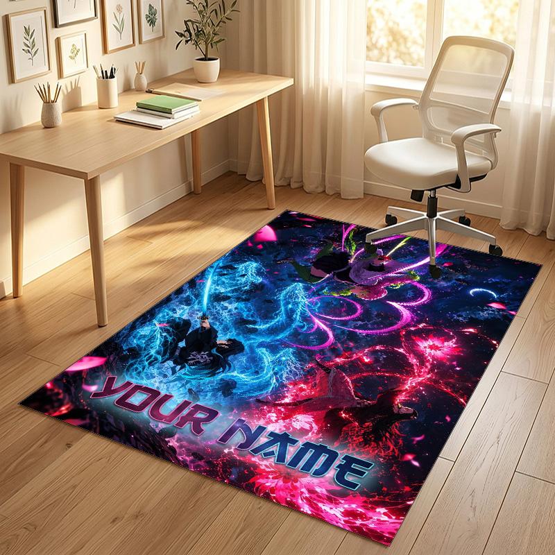Personalized Crystal Velvet Carpet,Demon Slayer Custom Printed Name, Plush Area Rug For Home Indoor Decor
