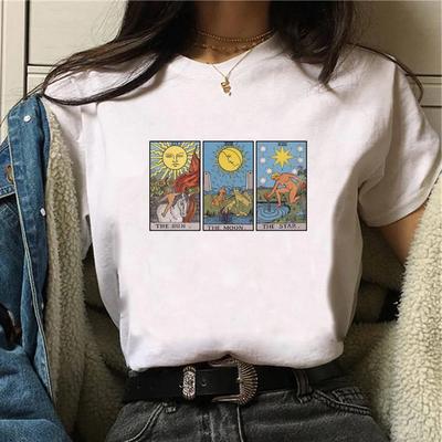 ZX TEE Witch Triple Moon Gothic Sun Top Women Harajuku T-shirts Girl Graphic Harajuku 2000s Clothing Women's Gothic Style Sleeve Shirt