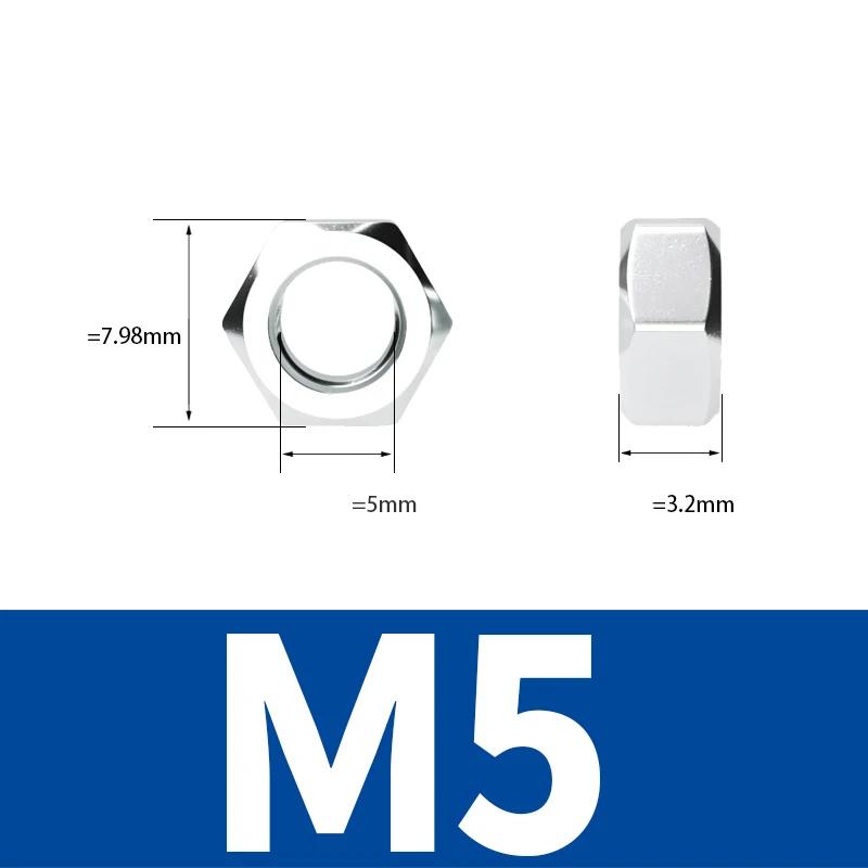 100pcs/lot Metric thread DIN934 M2 M2.5 M3 M3.5 M4 M5 M6 Steel Hex Nuts