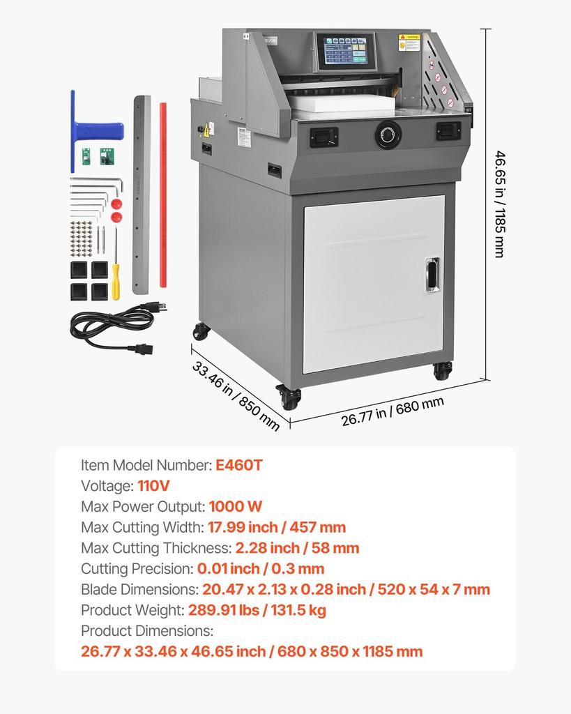 Elektrischer Papierabschneider, Programmierbare Metall-Papierabschneidemaschine, 457 mm Schnittbreite, 58 mm Schnittstärke, Elektrischer hydraulischer Guillotinen-Trimmer