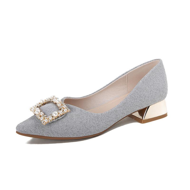 

Womens Beige Glitter Pointed Toe Block Heel Pumps With Pearl Rhinestone Buckle Elegant Dress Shoes Office Work Wedding Party 33