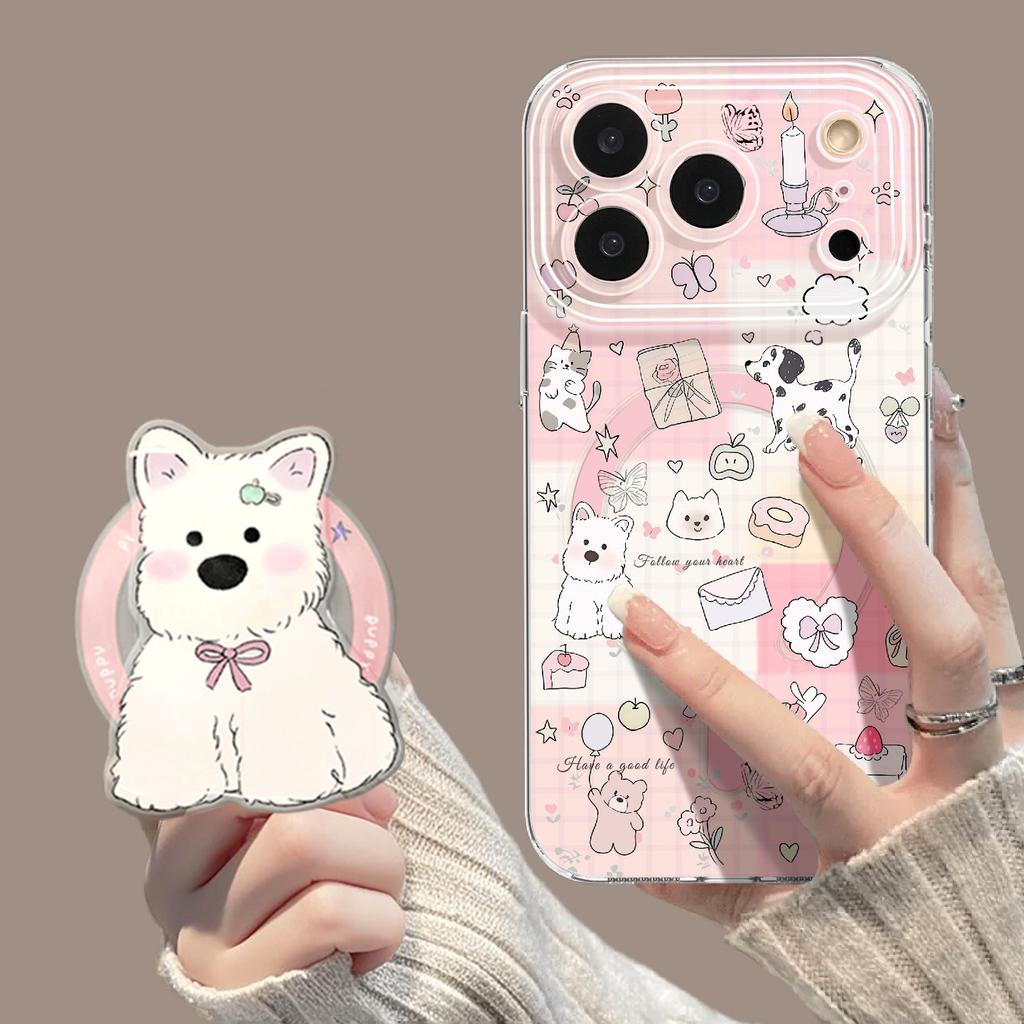 Applicable to iphone17 mobile phone case with bracket 16pm small animal 15/14 magnetic attraction 13 apple 12 cartoon 11 sets
