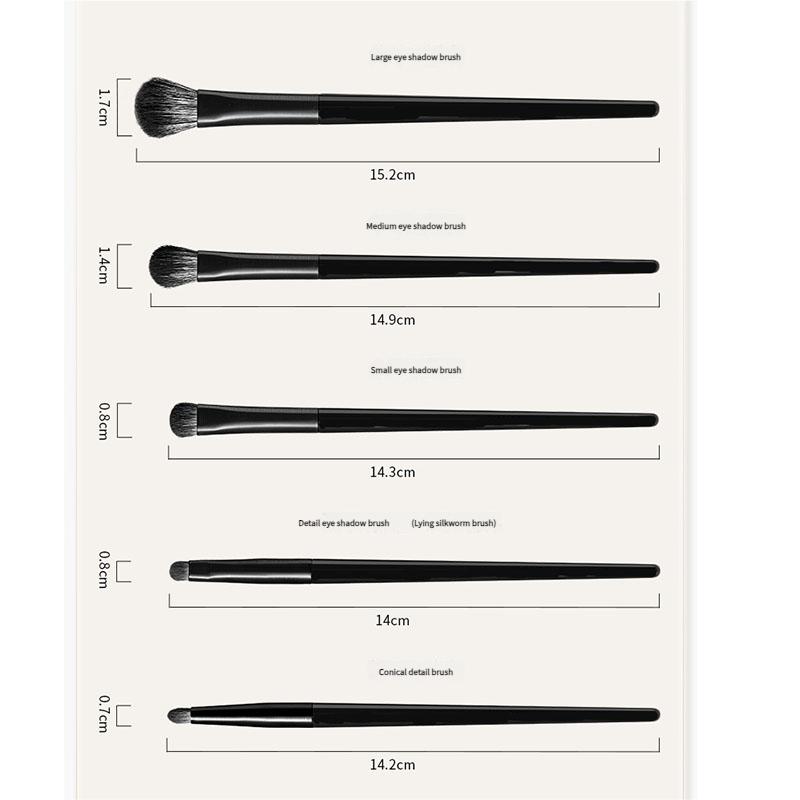 Professional 5 Piece Soft Bristle Eyeshadow Brush Set for Eyeliner, Under Eye Detail, Precision Makeup Tools, Black