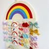 Multifunctional Hairpin Display Rack Wall-mounted Large Capacity Hanging Headband Holder with Mesh Pockets Rainbow Design