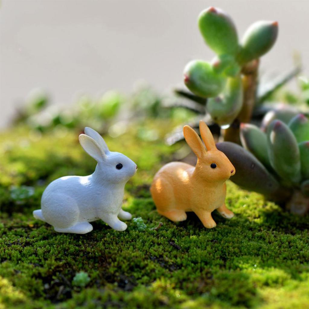2Pcs Rabbit Ornament Miniature Figurine Fairy Garden Terrarium Landscape Decor MIT