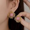 Fashion Classic Pink Color Crystal Enmale Earrings For Women Girls Exquisite Design Pendant Flower Ear Rings Jewelry Accessories