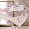 Summer new sandals women's small size slippers women's summer new one-word thick-soled two women wearing sandals