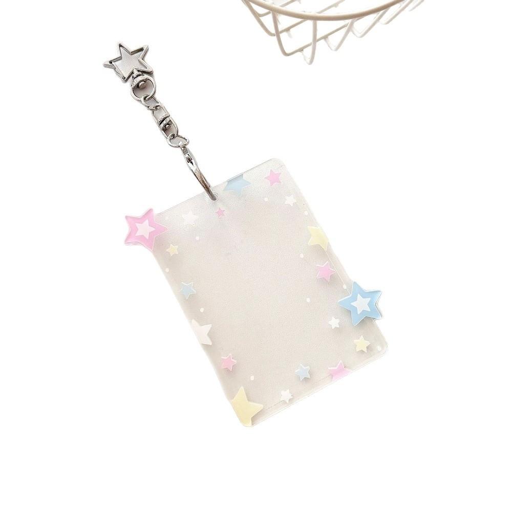 Acrylic Card Holder Colorful Star Student Card Protector Kpop Photocard Holder Keychain  Gift