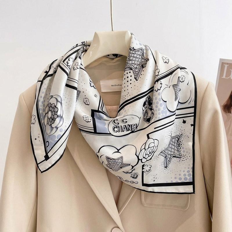 Elegant Chinese style blue magnolia silk large square scarf shawl silk scarf female gift mother mother mother-in-law elders
