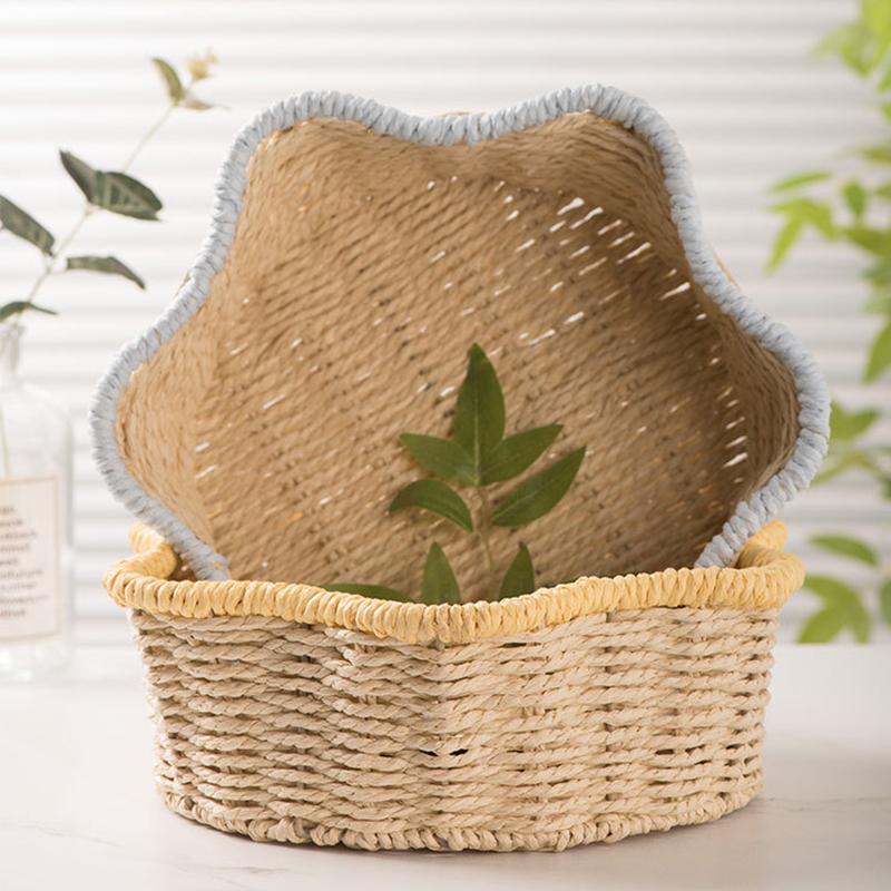 1PC Bin Foldable Rattan Style Bohemian Style Desktop Multipurpose Handwoven Eco-Friendly Paper Rope Minimalist 31x31x10cm