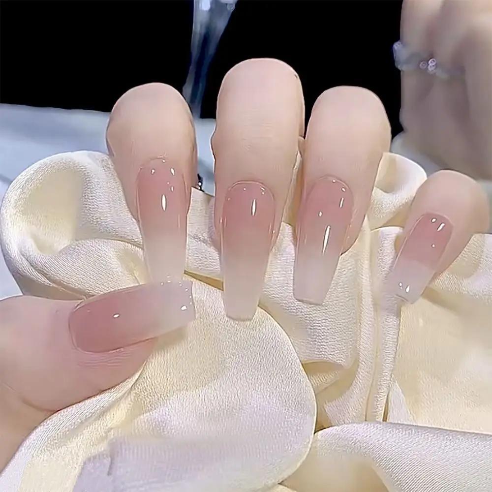 24Pcs Sweet Pink Almond Fake Nails Stiletto Pink Bowknot French Cute Pearl Bows Fake Nails Girls Women Wearable Manicure