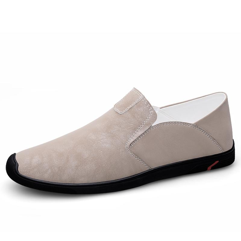 Leisure Walk Slip on Loafers Handmade Casual Leather Shoes Versatile Men s Moccasins Fashion Trendy Male Driving Shoes Slip-On 38 бежевый