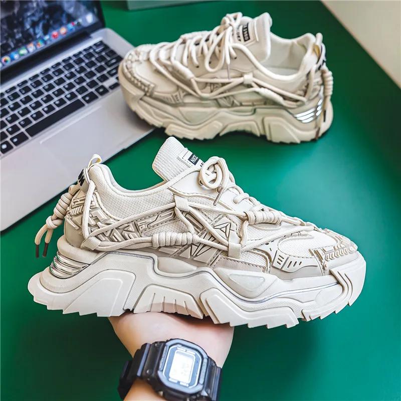 Fashion New Sponge Cake Thick Soled Mecha Dad Shoes for Autumn Teenagers, Versatile Anti Slip Sports Shoes, Trendy Casual White Shoes