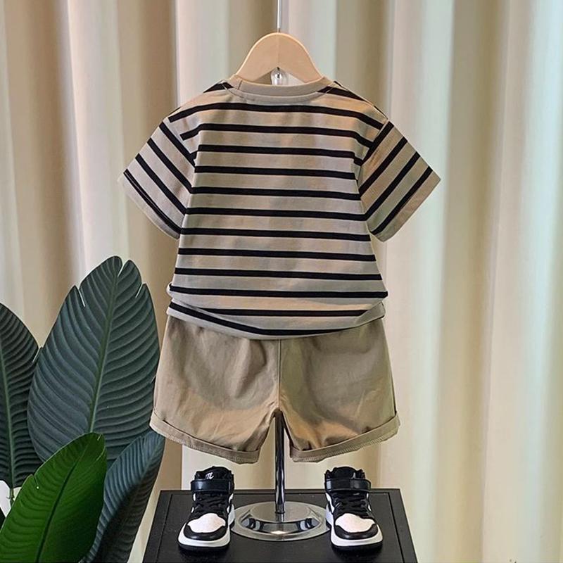 0-5 Jahre Jungen Sommer-Outfit-Set kurzärmelig Shorts Kinder gestreift Baby Zweiteiler