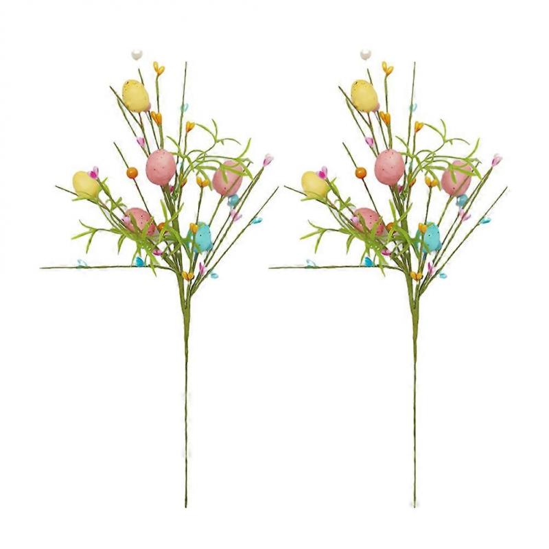 Spring Artificial Flowers for Vase Filler 2Pcs Easter Egg Floral Picks