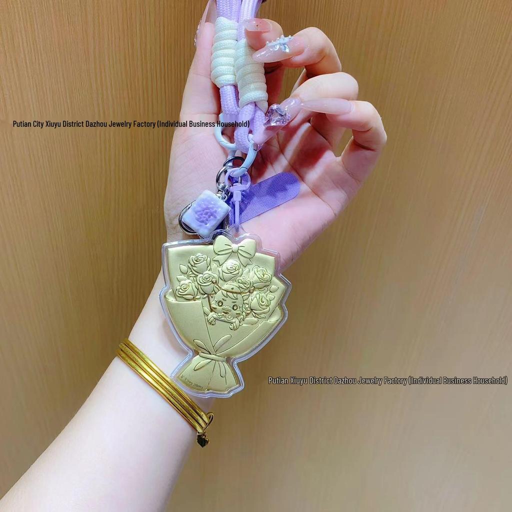 Shuibei 999 Fine Gold National Day Bouquet Pendant Key Charm