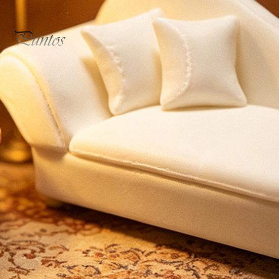 Creative Miniature Gifts 1:12 Scale Dollhouse Sofa with Pillows, European White Blank Furniture Style Simulation Recliner, Photography for Decoration