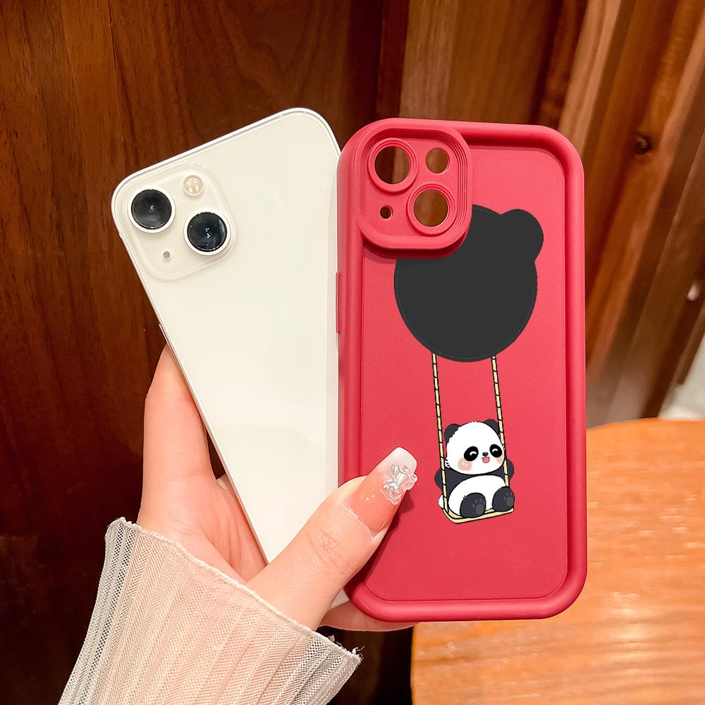 For iPhone 16 15 14 13 12 11 Pro Max XS Max XR X SE 8 7 Cute Panda Swing Soft Silicone Full Lens Protect Phone Case