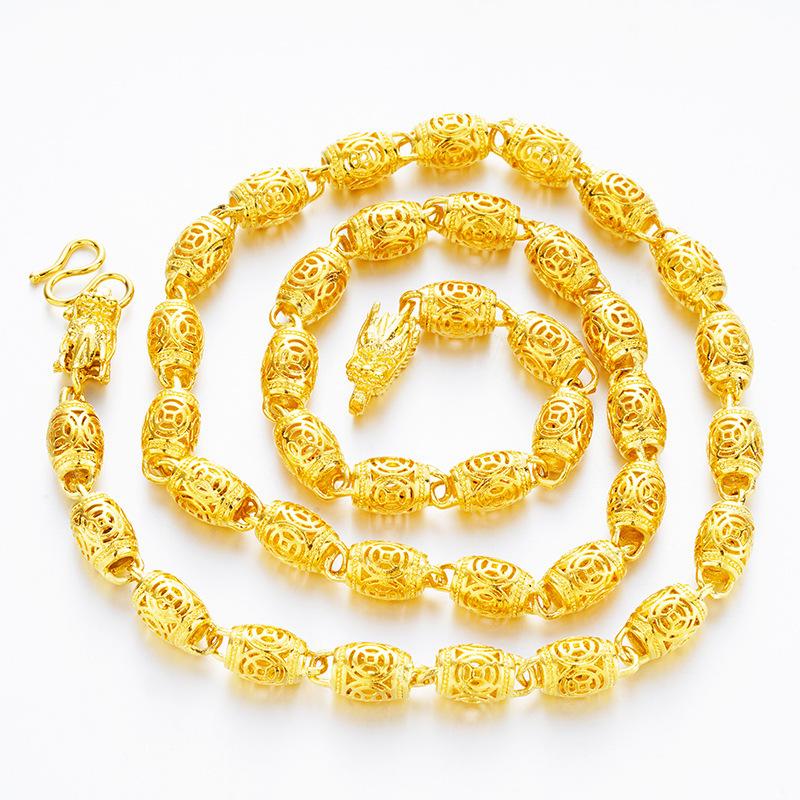 Vietnamese Gold Sand Hollow Dragon Head Domineering Men's Necklace Gold Euro Coin Gold Jewelry