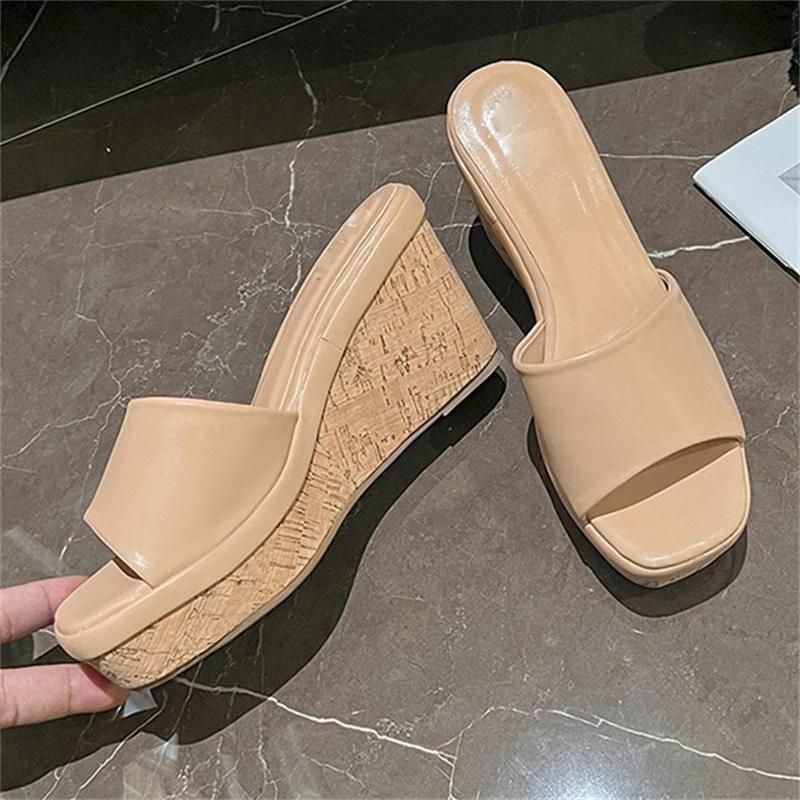 Eilyken Summer Concise Square Toe Platform Wedge Heels Slippers Woman Female Sandals Slide Shoes Zapatos De Mujer