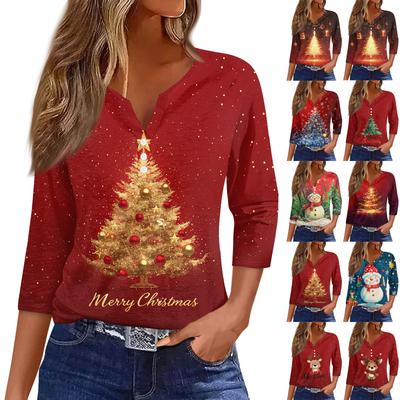 3/4 Sleeve Shirts For Women Print Graphic Tees Blouses Casual Plus Size Basic Tops Pullover