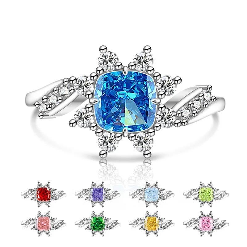 925 Sterling Silver Bright Ice Flower Cut High Carbon Diamond Twist Sunflower RingGood product