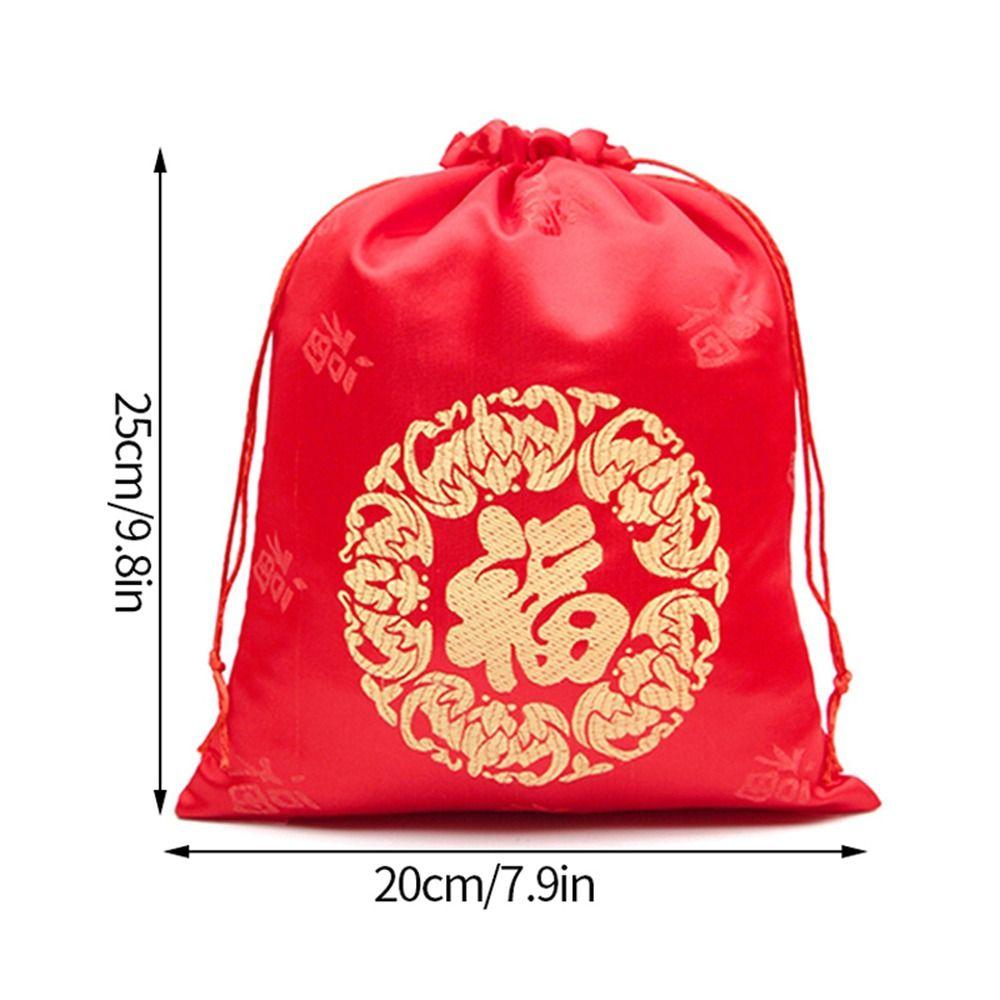 1Pcs Jewelry Drawstring Pouch Silk Fu Bag Brocade Happy New Year Chinese Lucky Bags Gift Packaging New Year Wedding Party