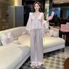 High-End Butterfly Ice Silk Pajama Set - Long Sleeve, Camisole, Long Pants, Four-Piece Luxury Homewear for Spring/Summer