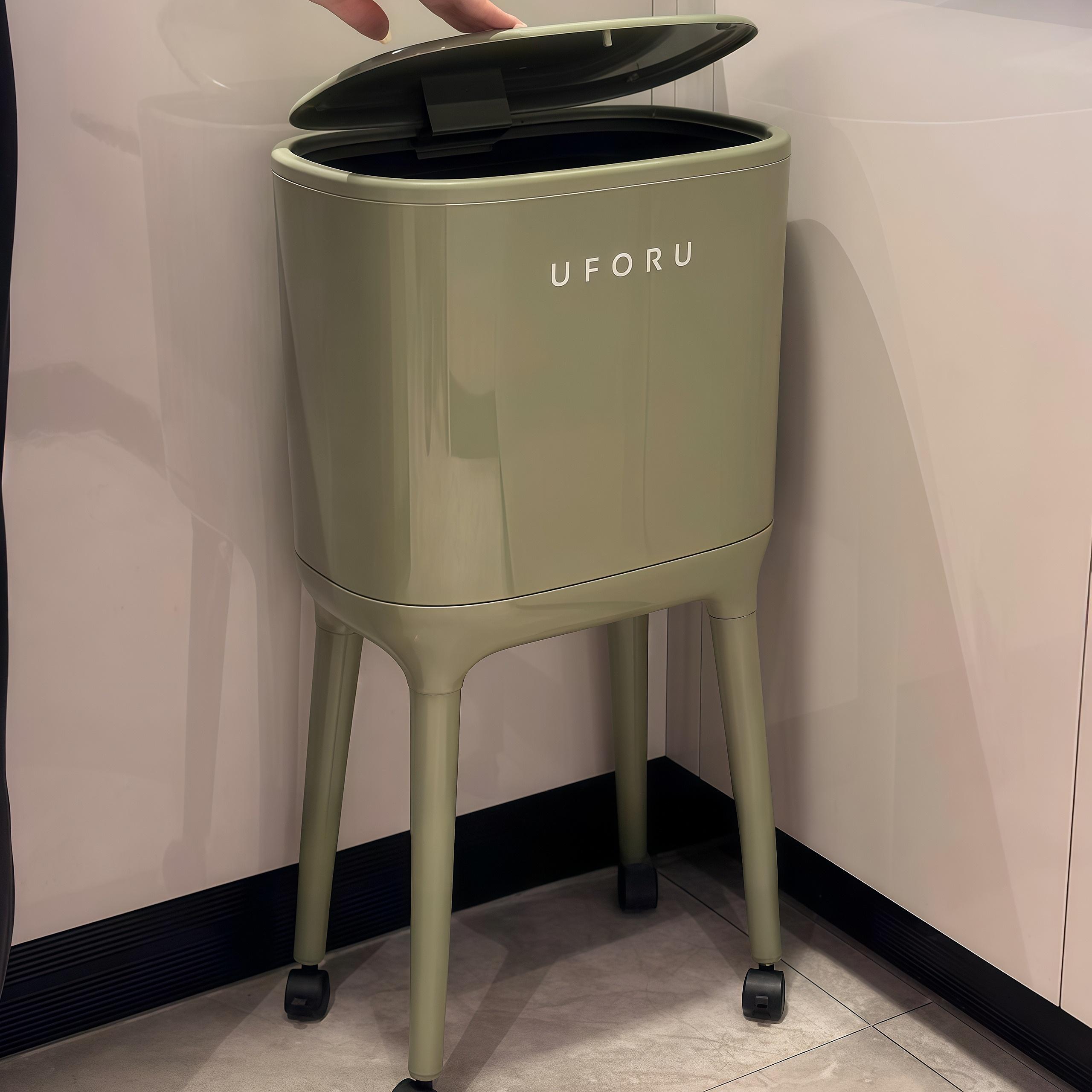 

High Kitchen Trash Can Tall Garbage Bin Plastic Dustbin with Legs and Wheels Large Capacity Wastebasket