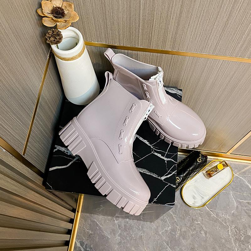 Fashion Fashionable versatile new rain boots women short shoes waterproof anti slip thick sole height increasing women rain boots
