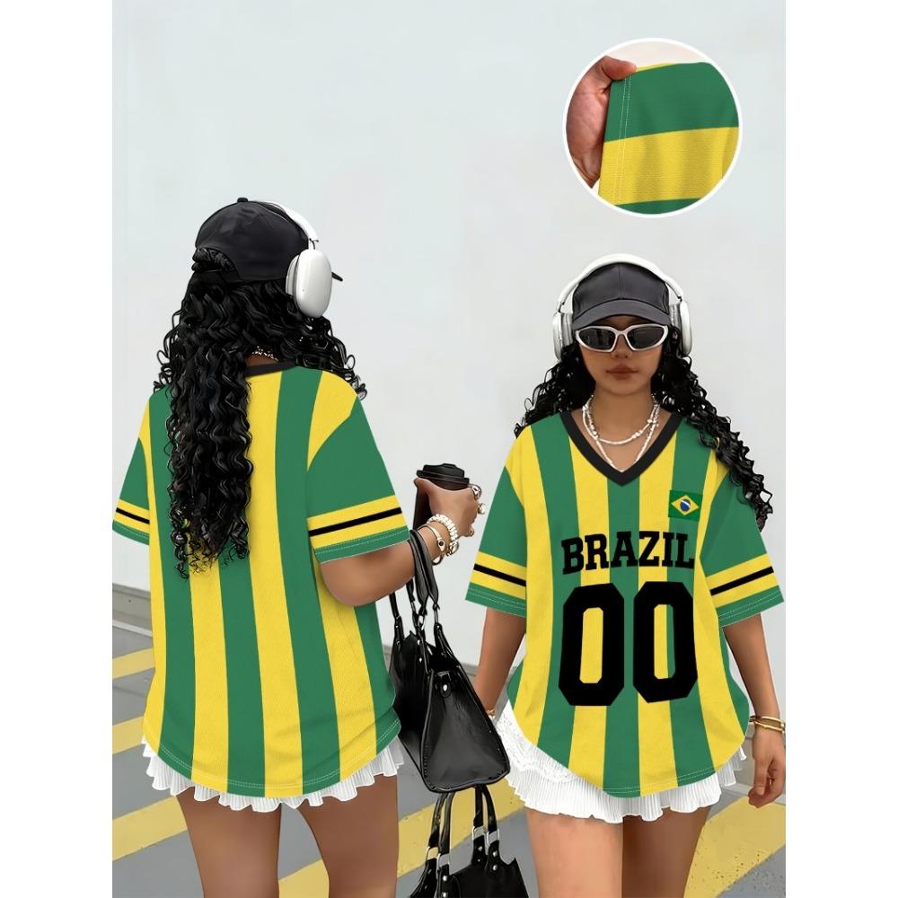 2026 Summer in Brazil Fashion V-neck Speed Dry Mesh Outdoor Sports Fitness Adult/Children's Casual Short Sleeved T-shirt