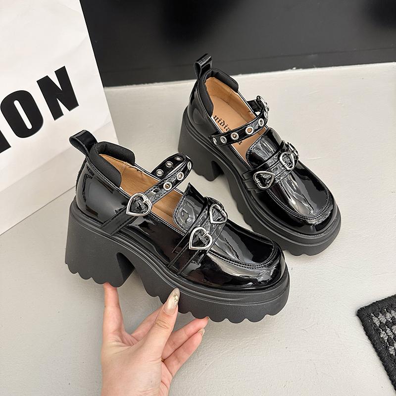 

Панк Дарк JK Униформа Мэри Джейнс Толстый Каблук Женская Обувь Рок Чик Увеличение Роста на Платформе Повседневная Обувь для Леди 35 чёрный